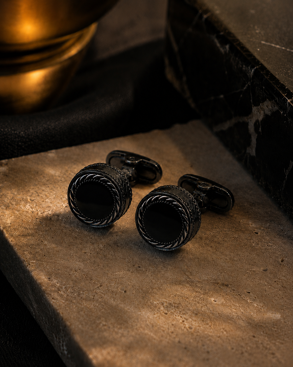 Round Black Rope Cufflinks