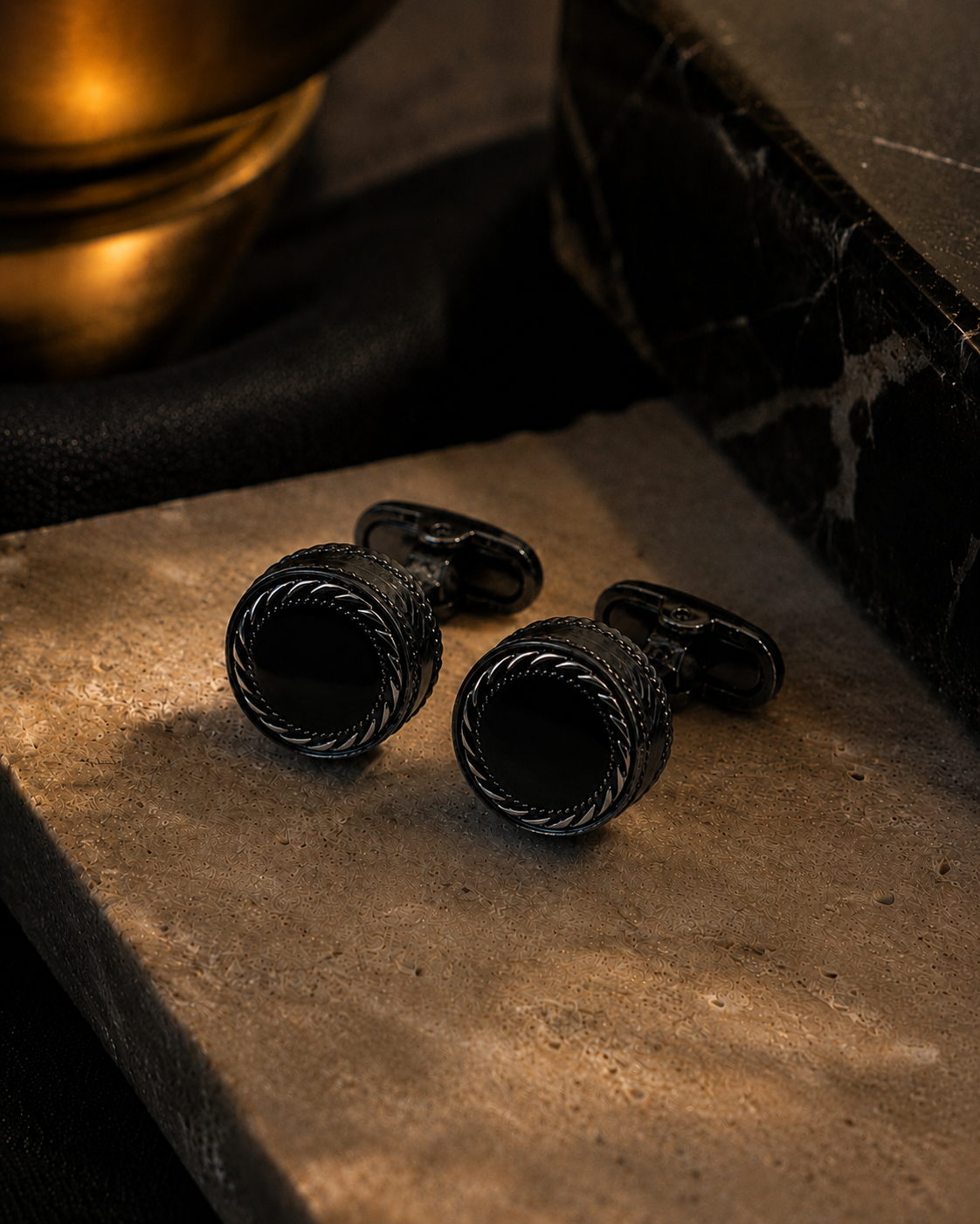 Round Black Rope Cufflinks