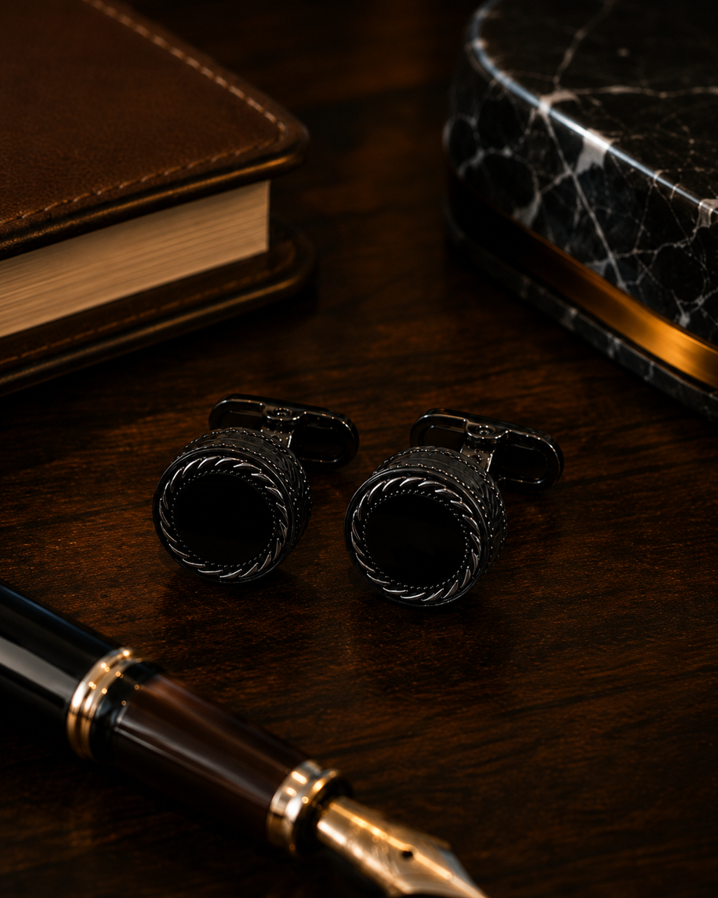 Round Black Rope Cufflinks