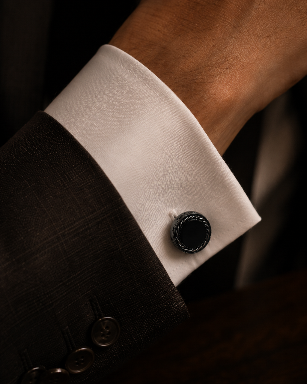 Round Black Rope Cufflinks