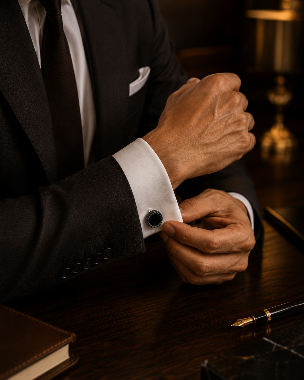 Round Black Rope Cufflinks